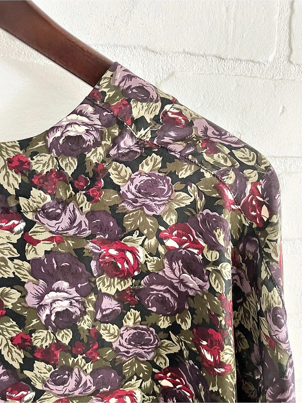 Tristan & Iseut Vintage 90s Silk Rose Print Tie Back Blouse Oversized Sz S - Picture 15 of 16